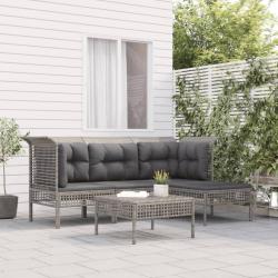 Salon de jardin 5 pcs avec coussins Gris R&eacute;sine tress&eacute;e