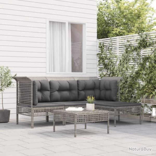 Salon de jardin 5 pcs avec coussins Gris R�sine tress�e