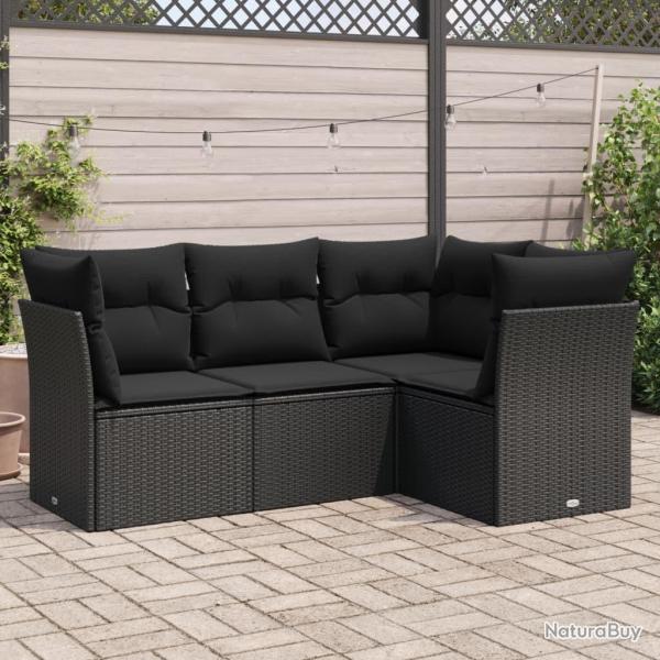 Salon de jardin 4 pcs avec coussins noir r�sine tress�e alsavelo