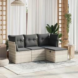 Salon de jardin 4 pcs avec coussins gris clair r&eacute;sine tress&eacute;e alsavelo