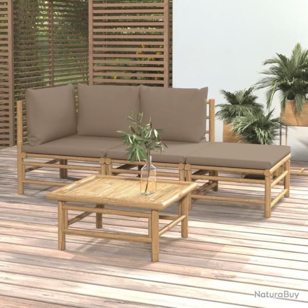 Salon de jardin 4 pcs avec coussins taupe bambou alsavelo