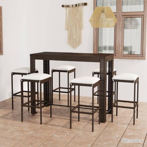 bar de jardin 7 pcs coussins R�sine tress�e Marron alsavelo