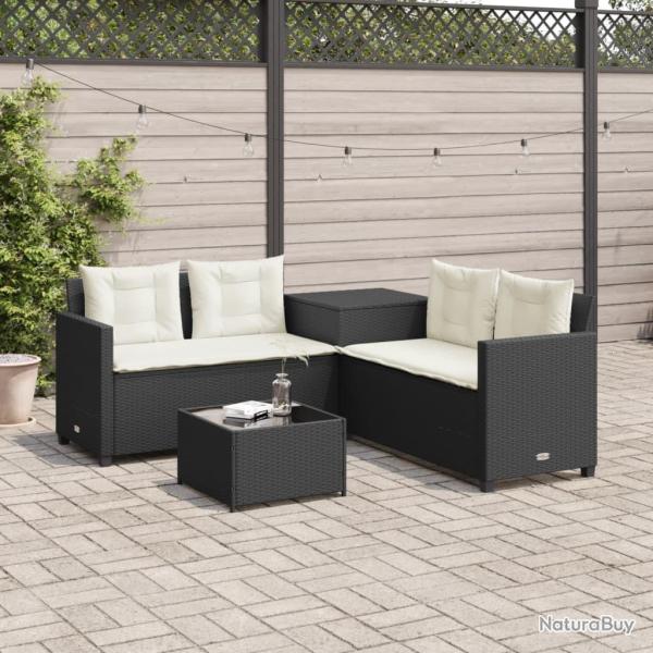 Canap� de jardin avec table et coussins en forme de L noir