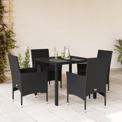 Ensemble &agrave; manger de jardin et coussins 5 pcs noir rotin verre