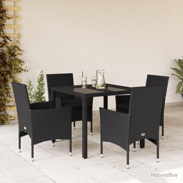 Ensemble � manger de jardin et coussins 5 pcs noir rotin verre