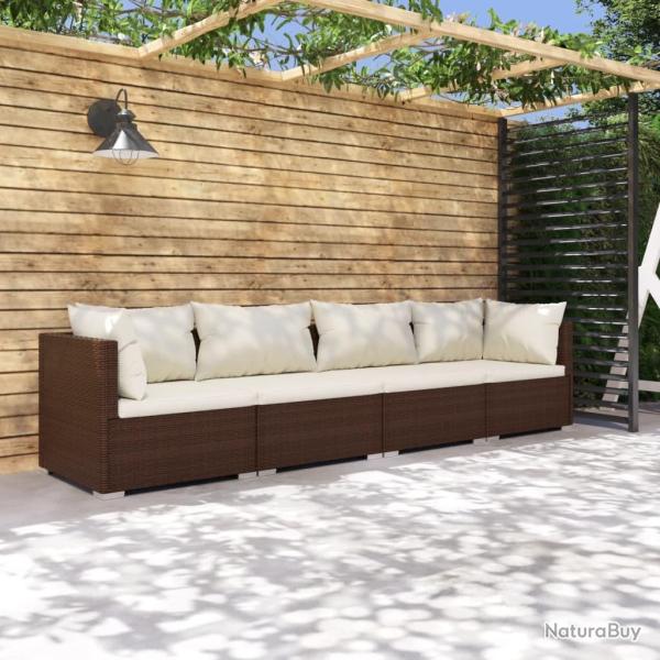 Salon de jardin 4 pcs avec coussins R�sine tress�e Marron alsavelo