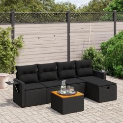Salon de jardin 6 pcs avec coussins noir r&eacute;sine tress&eacute;e
