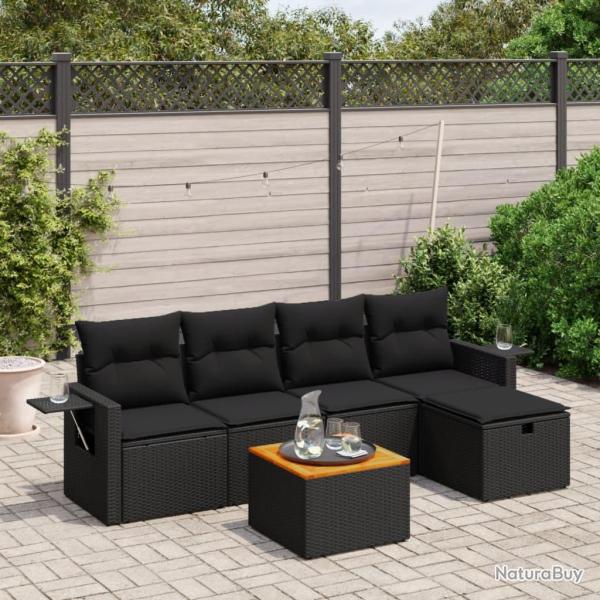 Salon de jardin 6 pcs avec coussins noir r�sine tress�e