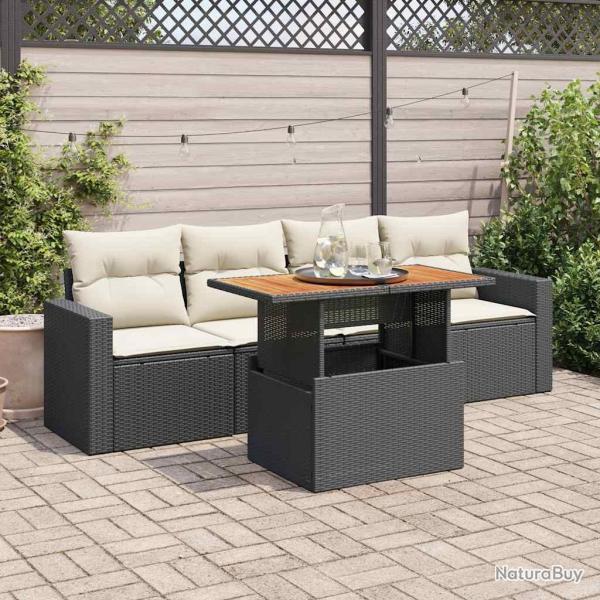 Salon de jardin 5 pcs avec coussins noir r�sine tress�e