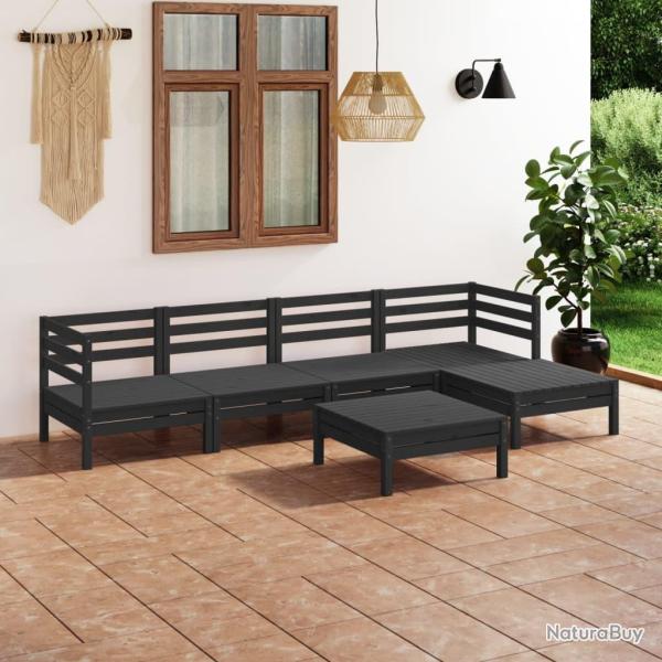 Salon de jardin 6 pcs Bois de pin massif Noir alsavelo