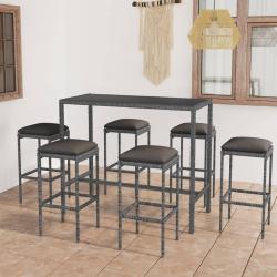 bar de jardin 7 pcs et coussins R&eacute;sine tress&eacute;e Gris
