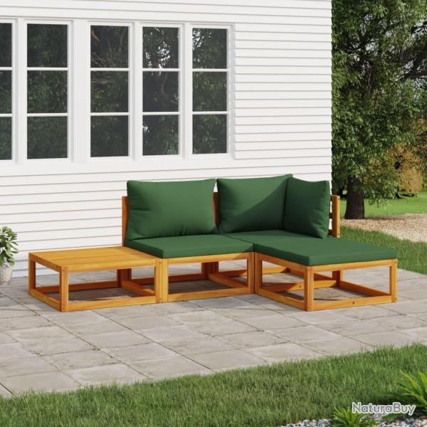 Salon de jardin 4 pcs avec coussins vert bois massif alsavelo