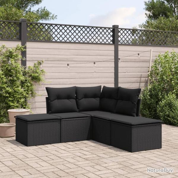 Salon de jardin 5 pcs avec coussins noir r�sine tress�e