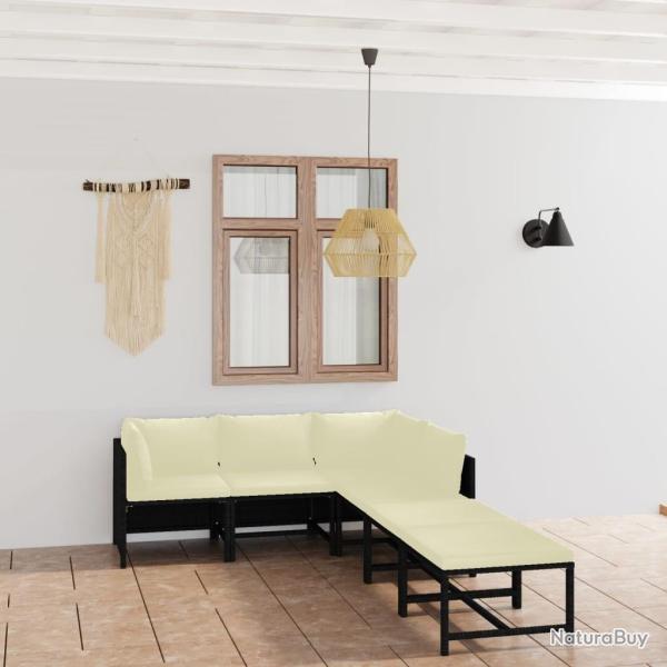 Salon de jardin 6 pcs avec coussins R�sine tress�e Noir