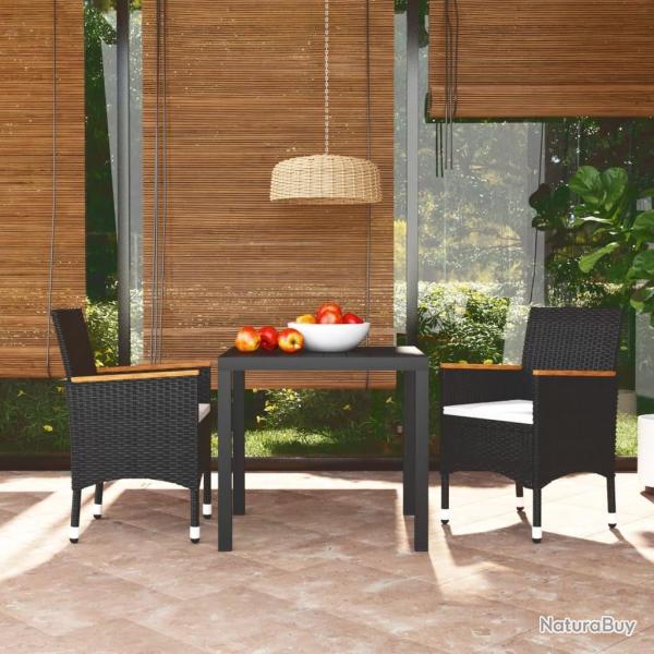 Ensemble � d�ner de jardin avec coussins 3 pcs poly rotin noir