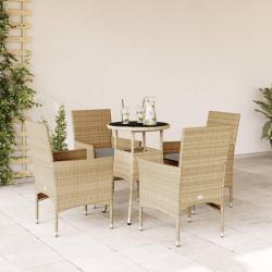 Ensemble &agrave; manger de jardin et coussins 5 pcs beige rotin verre alsavelo