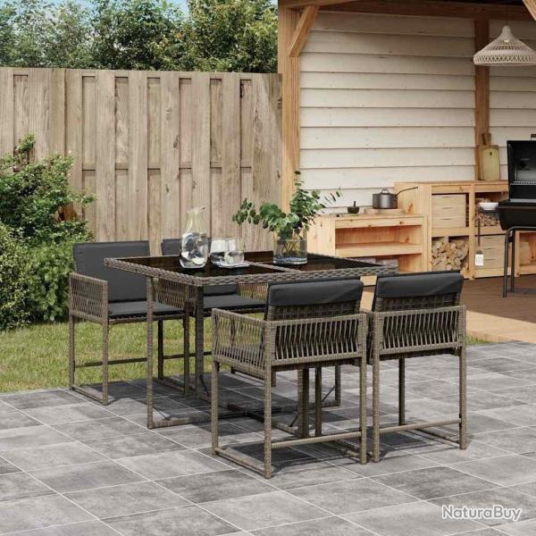 Ensemble � manger de jardin 5 pcs coussins gris r�sine tress�e