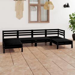 Salon de jardin 6 pcs Noir Bois de pin massif alsavelo