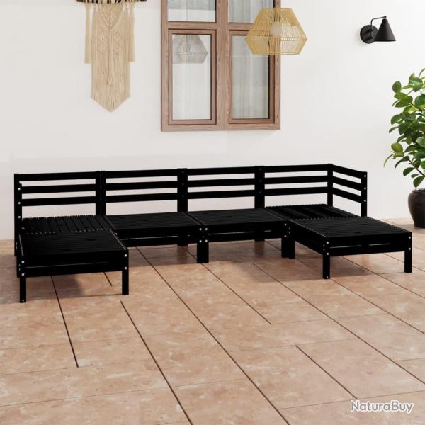 Salon de jardin 6 pcs Noir Bois de pin massif alsavelo