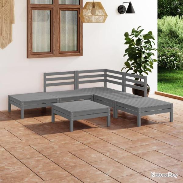 Salon de jardin 6 pcs Bois de pin massif Gris alsavelo