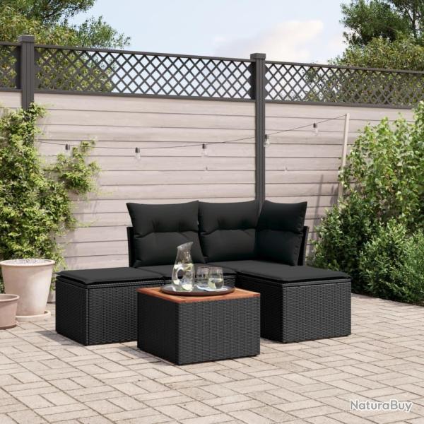 Salon de jardin 5 pcs avec coussins noir r�sine tress�e alsavelo