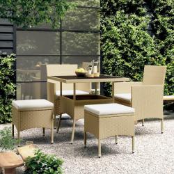 Ensemble &agrave; manger de jardin 5 pcs R&eacute;sine tress&eacute;e Beige alsavelo