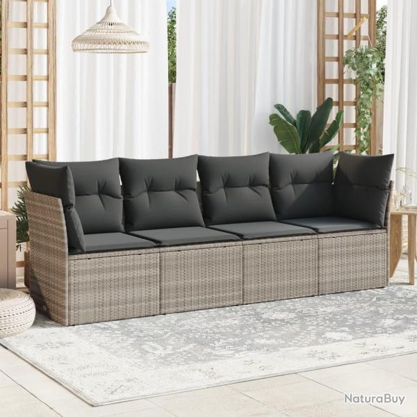 Salon de jardin 4 pcs avec coussins gris clair r�sine tress�e