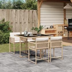 Ensemble &agrave; manger de jardin avec coussins 5pcs Beige poly rotin