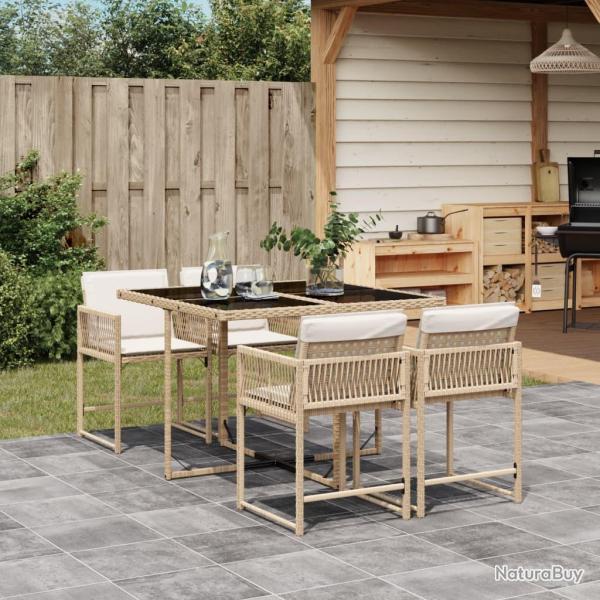 Ensemble � manger de jardin avec coussins 5pcs Beige poly rotin
