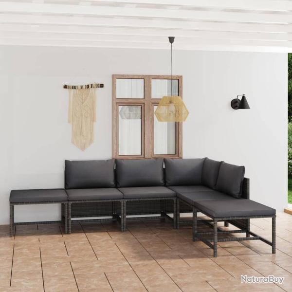 Salon de jardin 6 pcs avec coussins R�sine tress�e Gris alsavelo