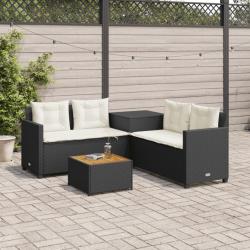 Canap&eacute; de jardin avec table et coussins en forme de L noir
