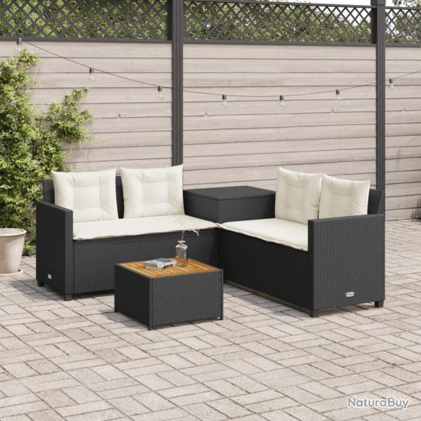 Canap� de jardin avec table et coussins en forme de L noir alsavelo