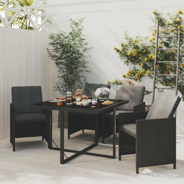 Ensemble � d�ner de jardin avec coussins 5 pcs poly rotin noir