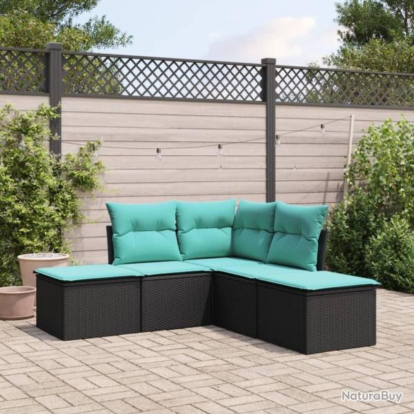 Salon de jardin 5 pcs avec coussins noir r�sine tress�e