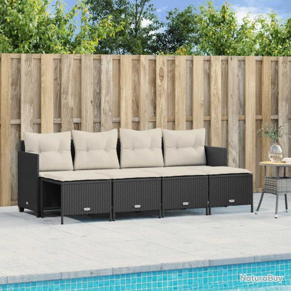 Salon de jardin 5 pcs avec coussins noir r�sine tress�e alsavelo
