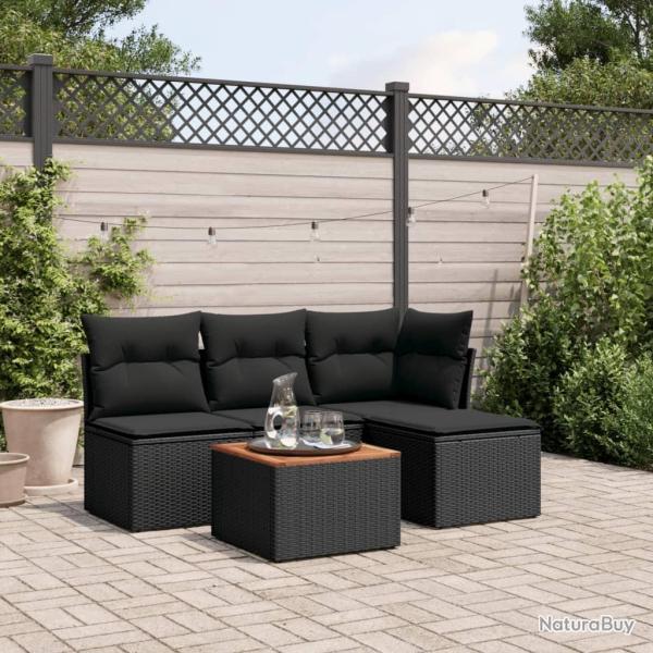 Salon de jardin 5 pcs avec coussins noir r�sine tress�e