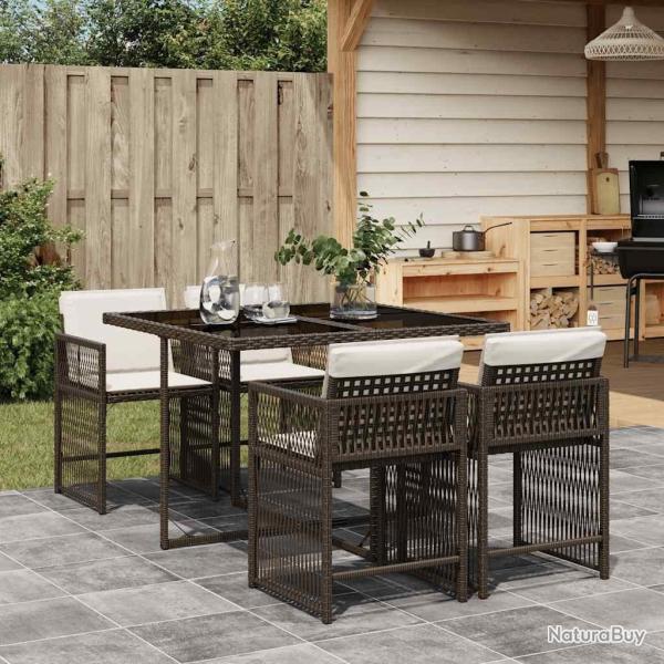 Ensemble � manger de jardin 5 pcs et coussins marron poly rotin