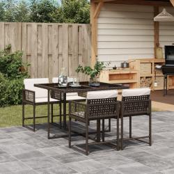 Ensemble &agrave; manger de jardin 5 pcs et coussins marron poly rotin