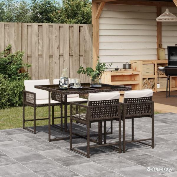 Ensemble � manger de jardin 5 pcs et coussins marron poly rotin