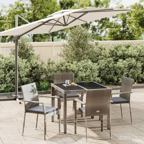 Ensemble  manger de jardin 5 pcs coussins gris rsine tresse alsavelo