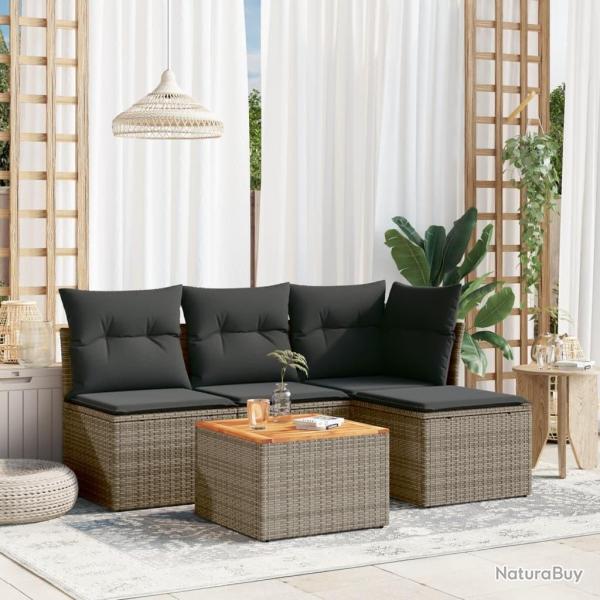 Salon de jardin 5 pcs avec coussins gris r�sine tress�e