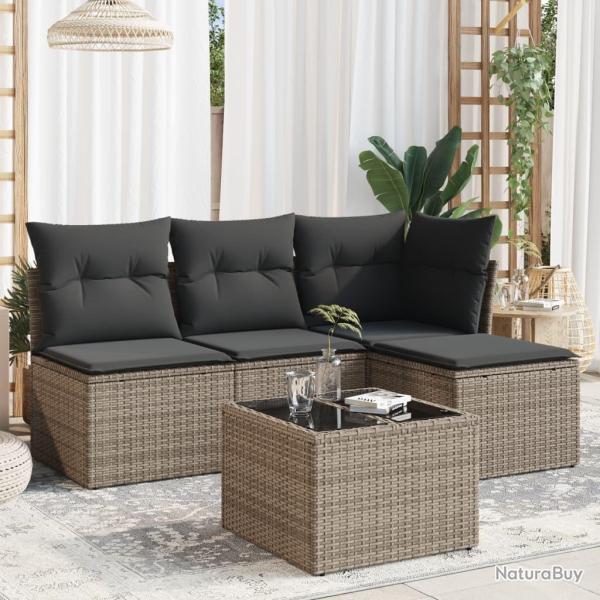 Salon de jardin 5 pcs avec coussins gris r�sine tress�e