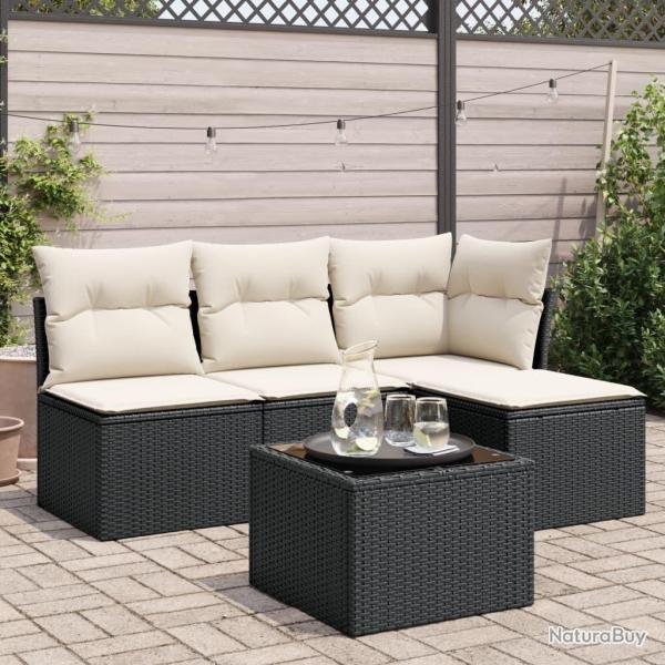 Salon de jardin 5 pcs avec coussins noir r�sine tress�e