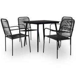 Ensemble &agrave; manger de jardin 5 pcs Corde en coton et acier Noir alsavelo