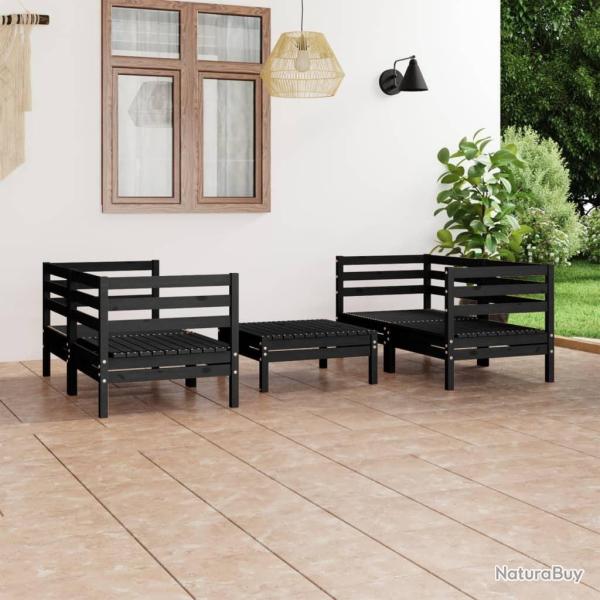 Salon de jardin 5 pcs Noir Bois de pin massif alsavelo