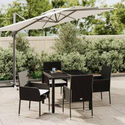 Ensemble &agrave; manger de jardin coussins 5pcs Noir R&eacute;sine tress&eacute;e alsavelo
