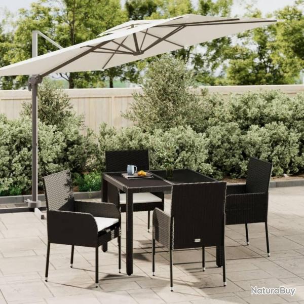 Ensemble � manger de jardin coussins 5pcs Noir R�sine tress�e alsavelo