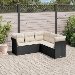 Salon de jardin 5 pcs avec coussins noir r&eacute;sine tress&eacute;e