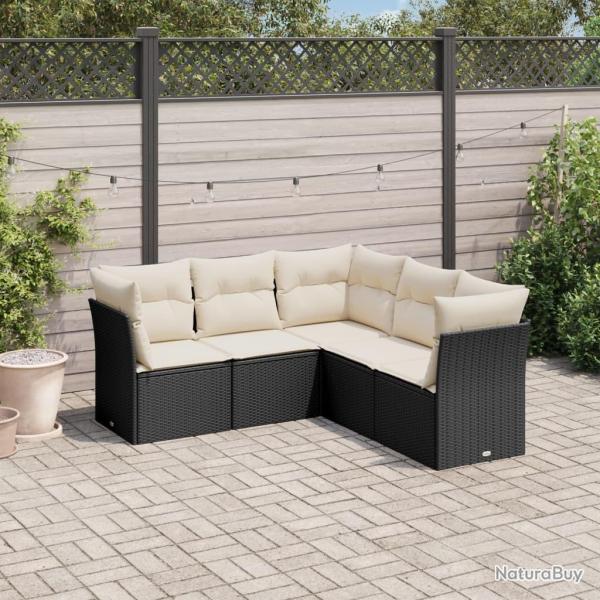 Salon de jardin 5 pcs avec coussins noir r�sine tress�e
