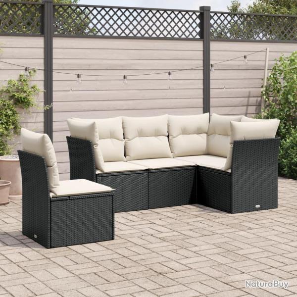 Salon de jardin 5 pcs avec coussins noir r�sine tress�e